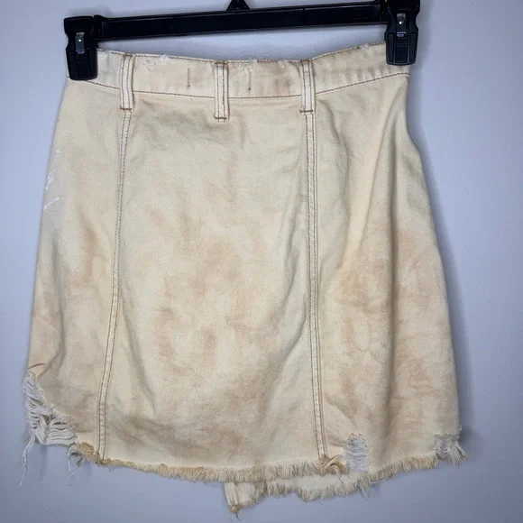 We The Free Cream Distressed Denim Mini Skirt 100% Cotton - Picture 6 of 7